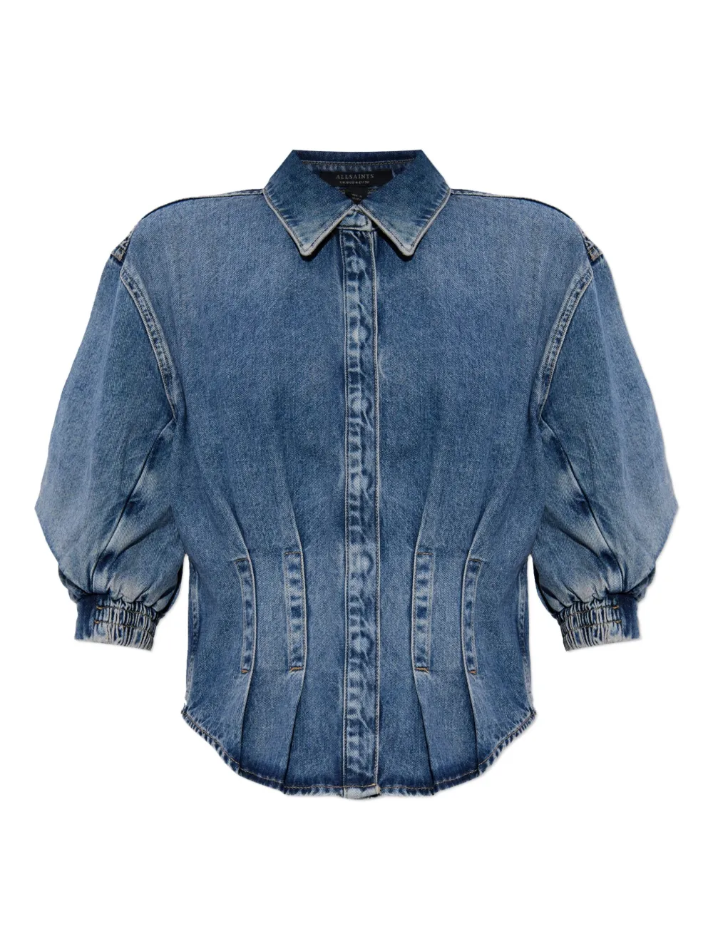 Allsaints Puff-sleeve Denim Shirt In Blue