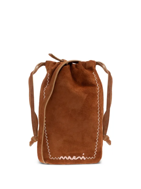 Marni Drawstring suede-leather Cross Body Bag Brown