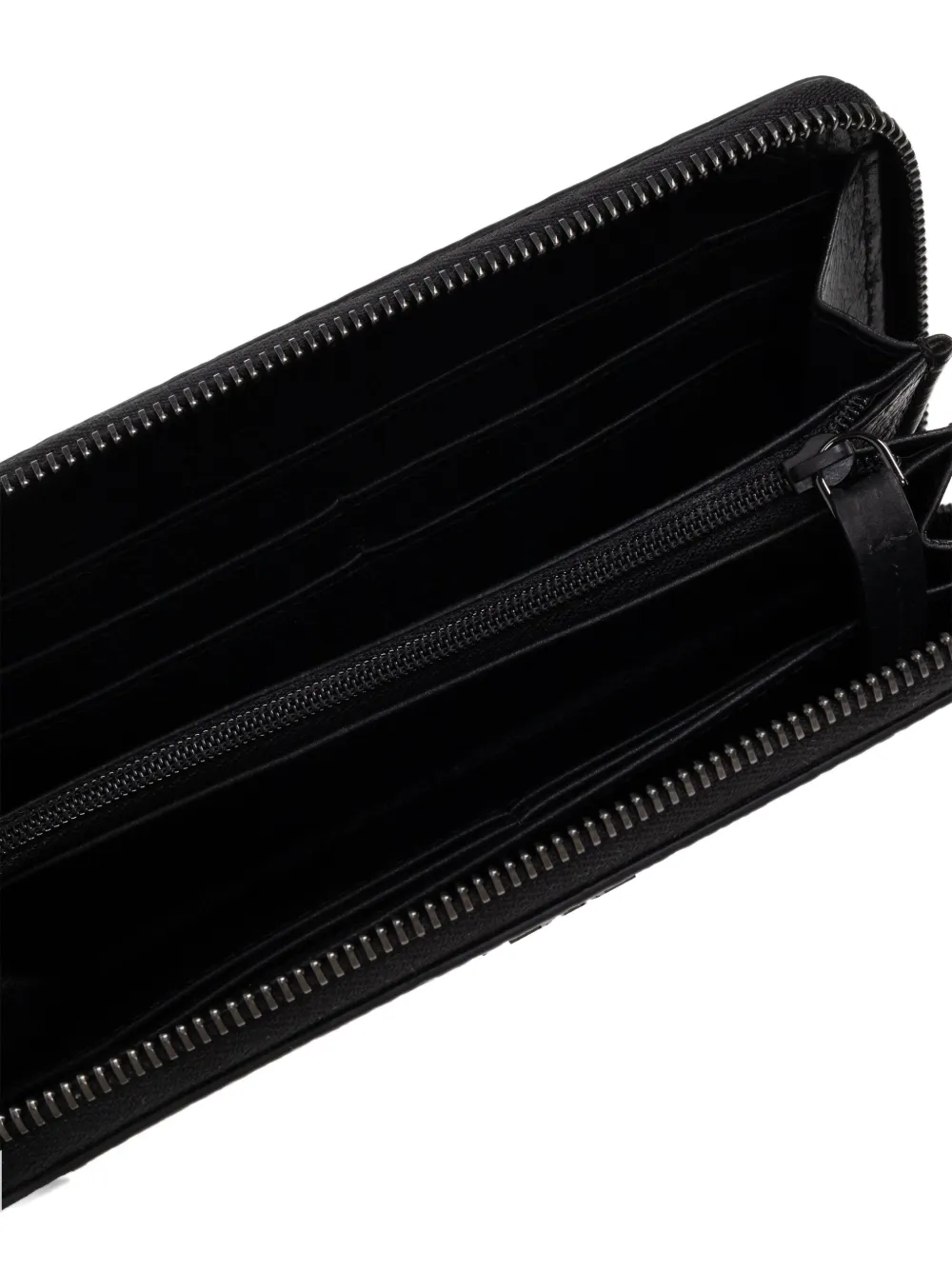 Emporio Armani Zip-around Leather Wallet With All-over Embossed Eagle In Black