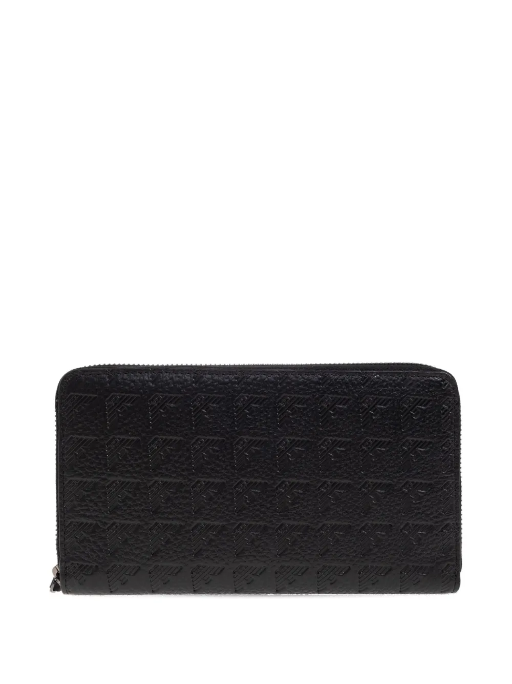 Emporio Armani Zip-around Leather Wallet With All-over Embossed Eagle In Black