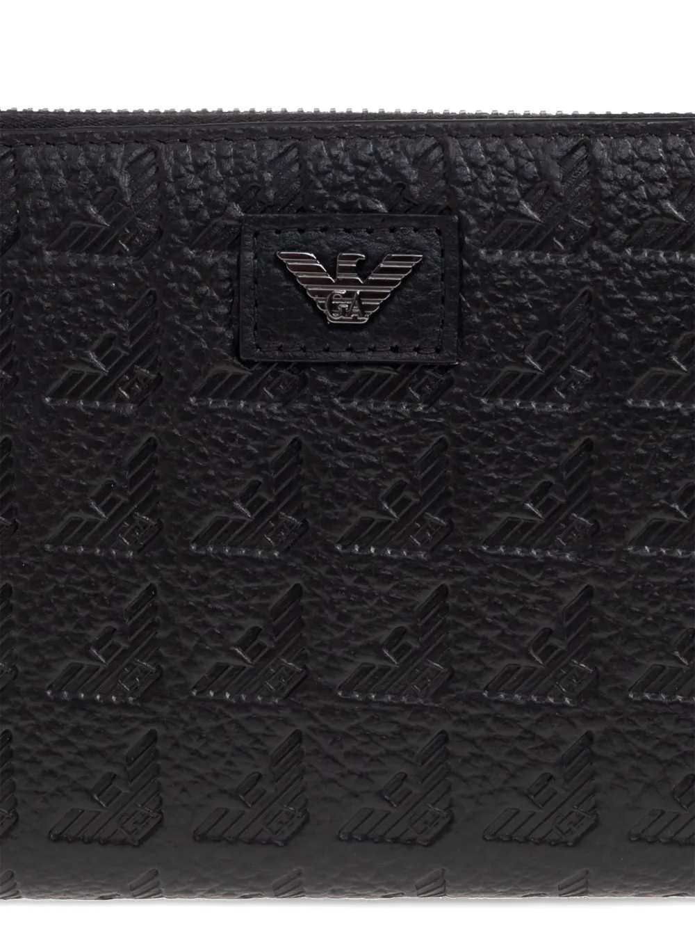 Emporio Armani Zip-around Leather Wallet With All-over Embossed Eagle In Black