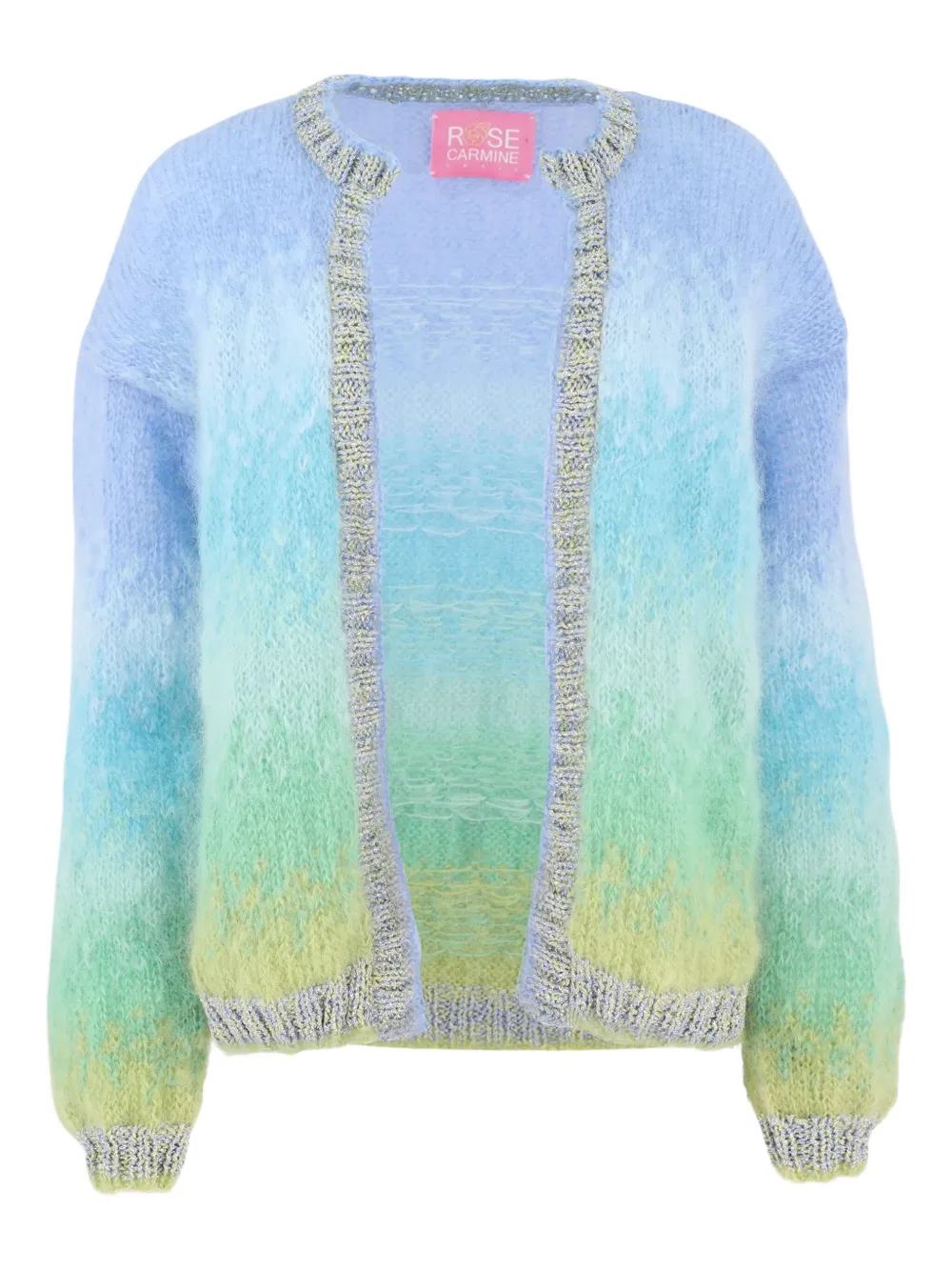 Rose Carmine Ombre-effect Open-front Cardigan In Multi