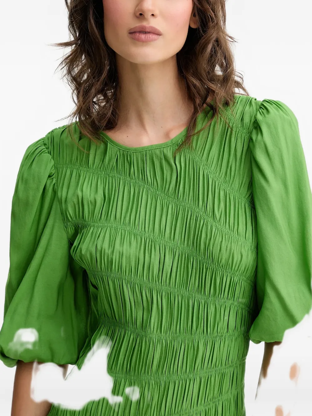 Never Fully Dressed Shirred Puff-sleeve Maxi Dress In Green
