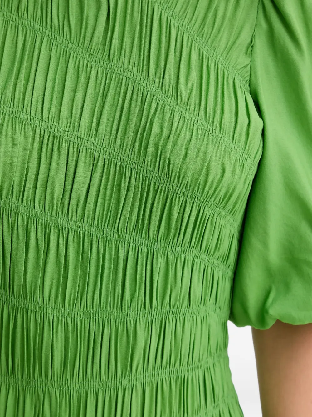 Never Fully Dressed Shirred Puff-sleeve Maxi Dress In Green