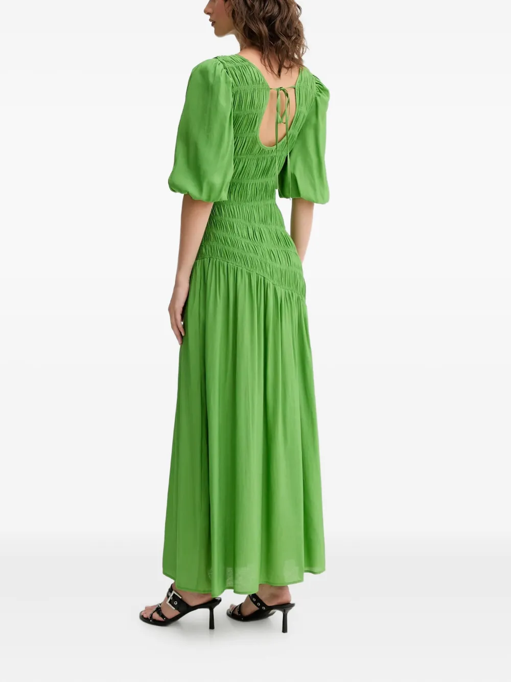 Never Fully Dressed Shirred Puff-sleeve Maxi Dress In Green