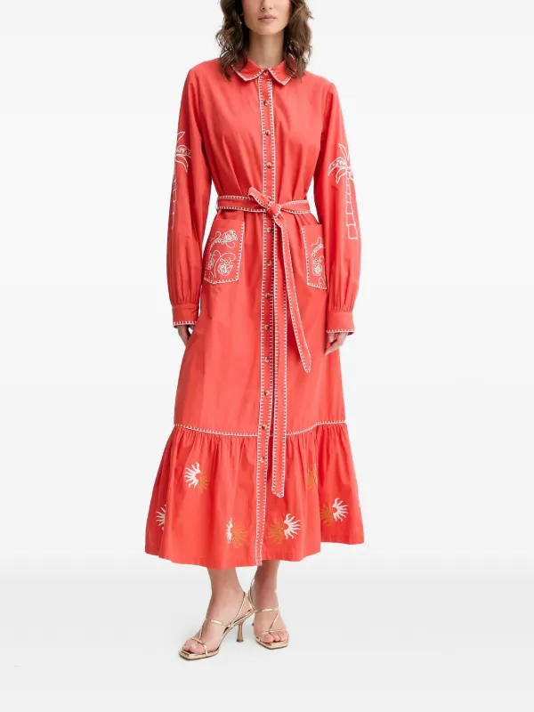 red belted midi dress Reiss Belted Midi Dress in Red