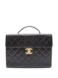 CHANEL Pre-Owned 1996-1997 CC Quilted Lambskin Flap Briefcase business bag - Black