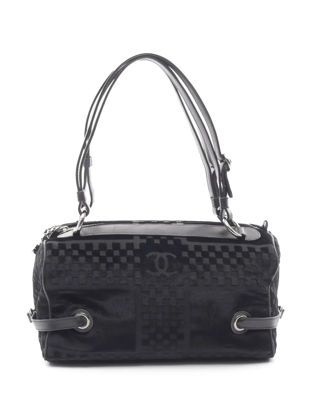 CHANEL Pre-Owned 2005-2006 CC Check Embossed Velvet Belted Side CHANEL Pre-Owned 2005-2006 CC Check Embossed Velvet Belted Side
