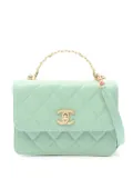 CHANEL Pre-Owned 2021-2025 Mini Quilted Shiny Calfskin Metal Top Handle Flap satchel - Green