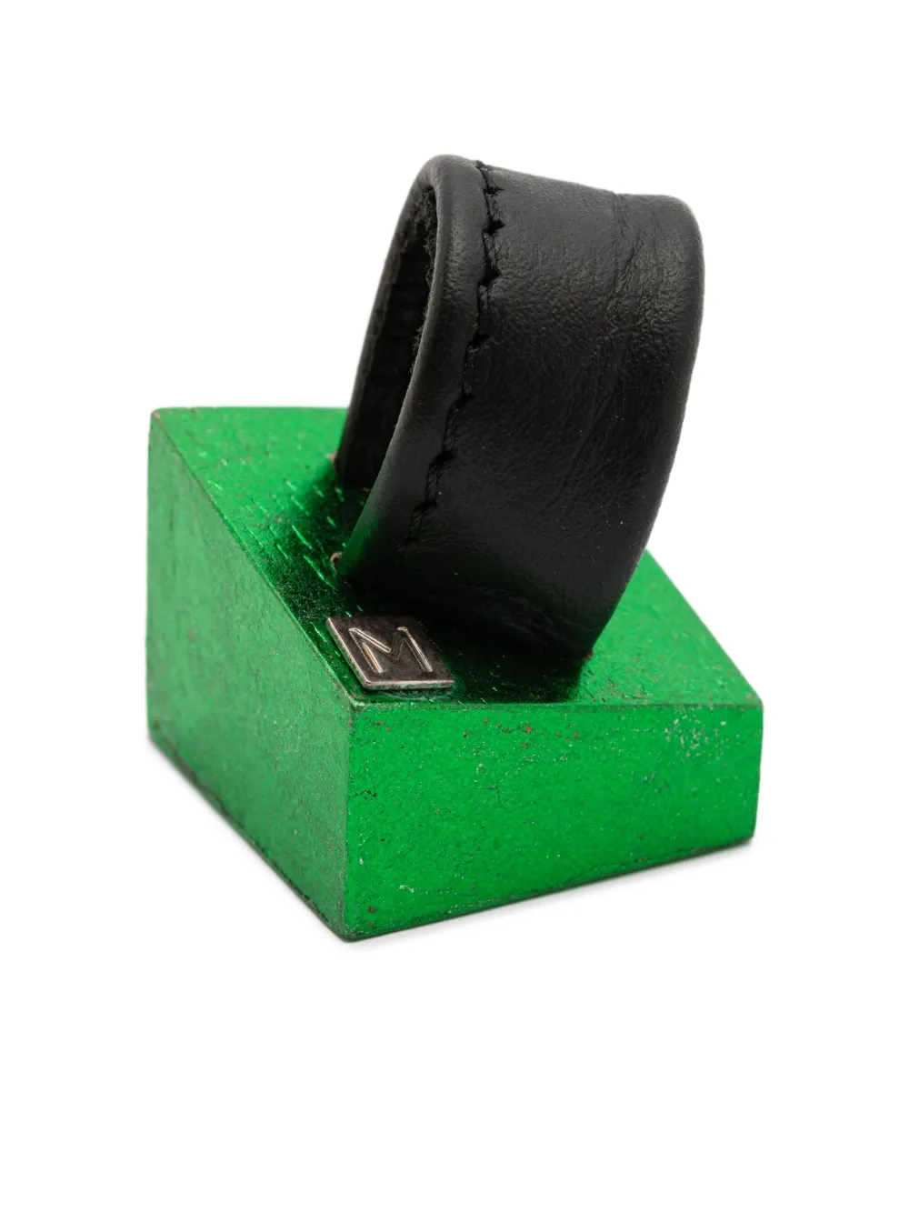 Monies Geometrische leren ring - Groen