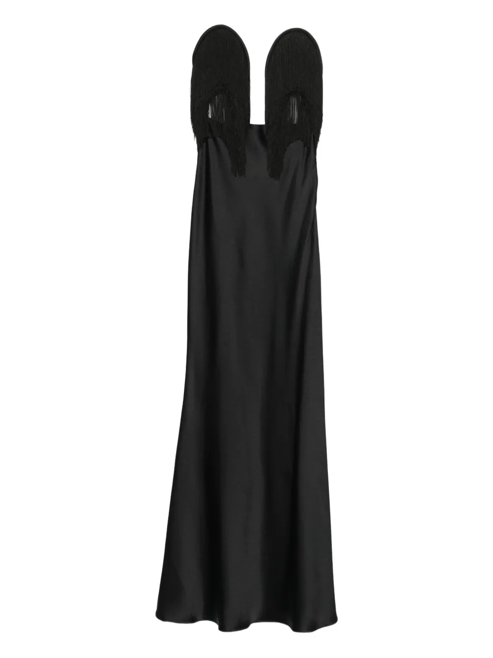 NISSA fringe-embellished maxi dress Zwart