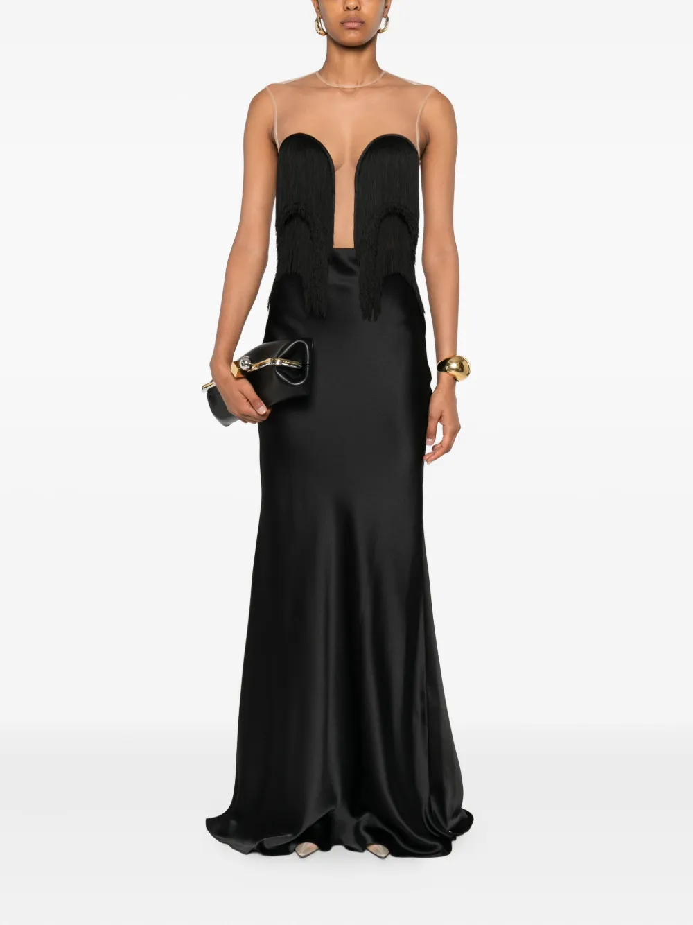 NISSA fringe-embellished maxi dress Zwart