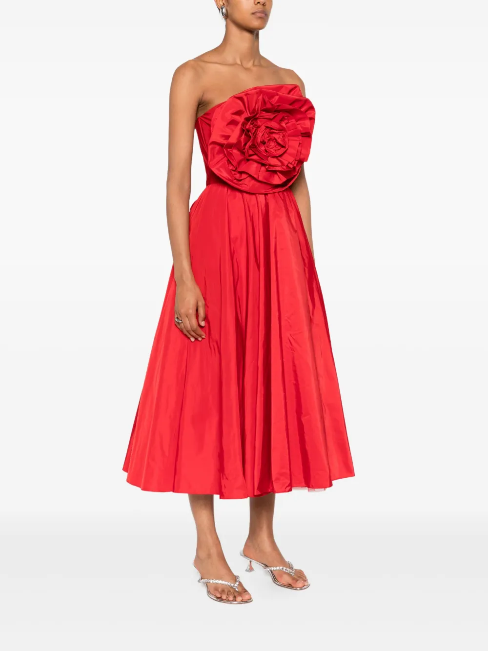  Nissa Rose-embellished Strapless Midi Dress - Red 