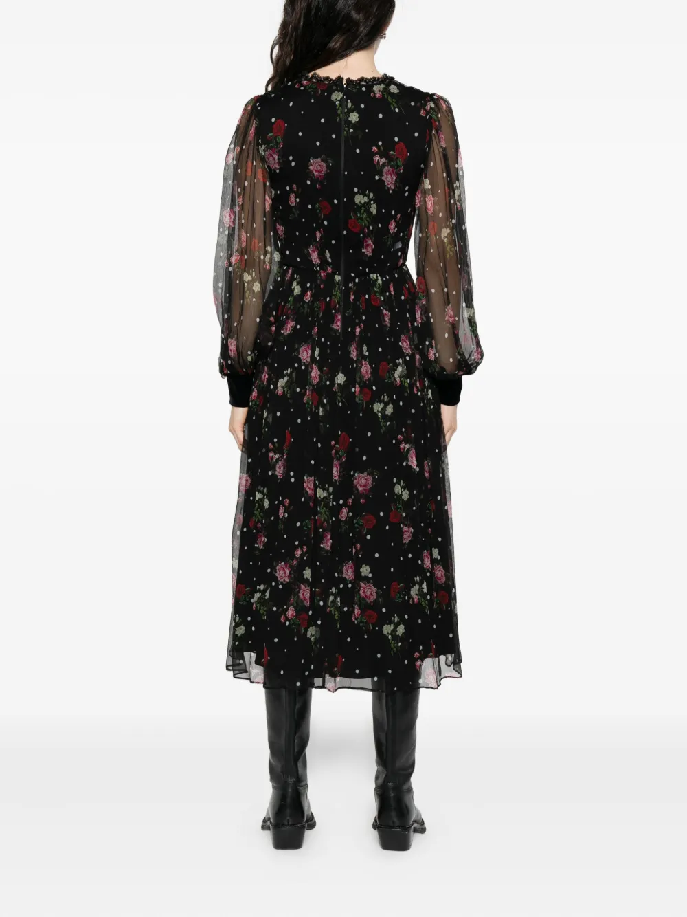 NISSA floral-print pleated mini dress Zwart