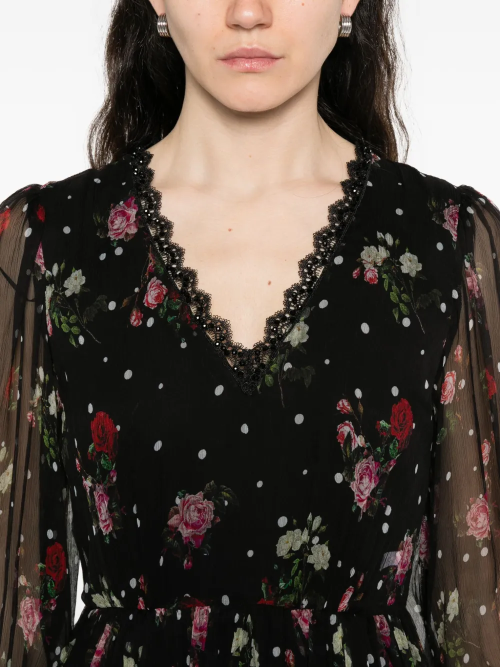 NISSA floral-print pleated mini dress Zwart