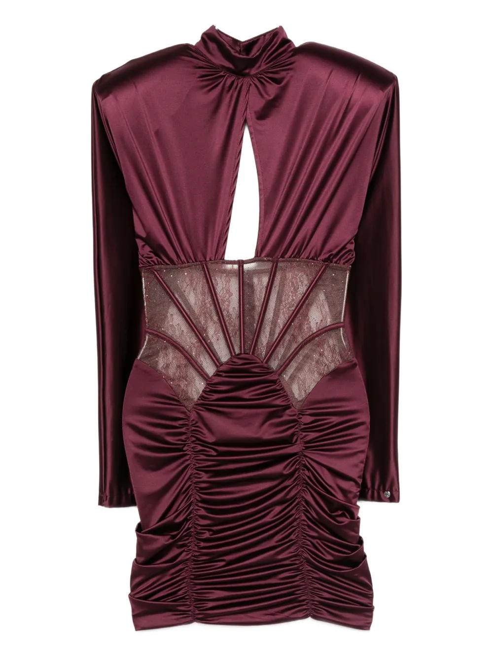 NISSA lace-panel gathered mini dress Rood