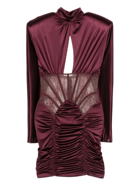 NISSA lace-panel gathered mini dress