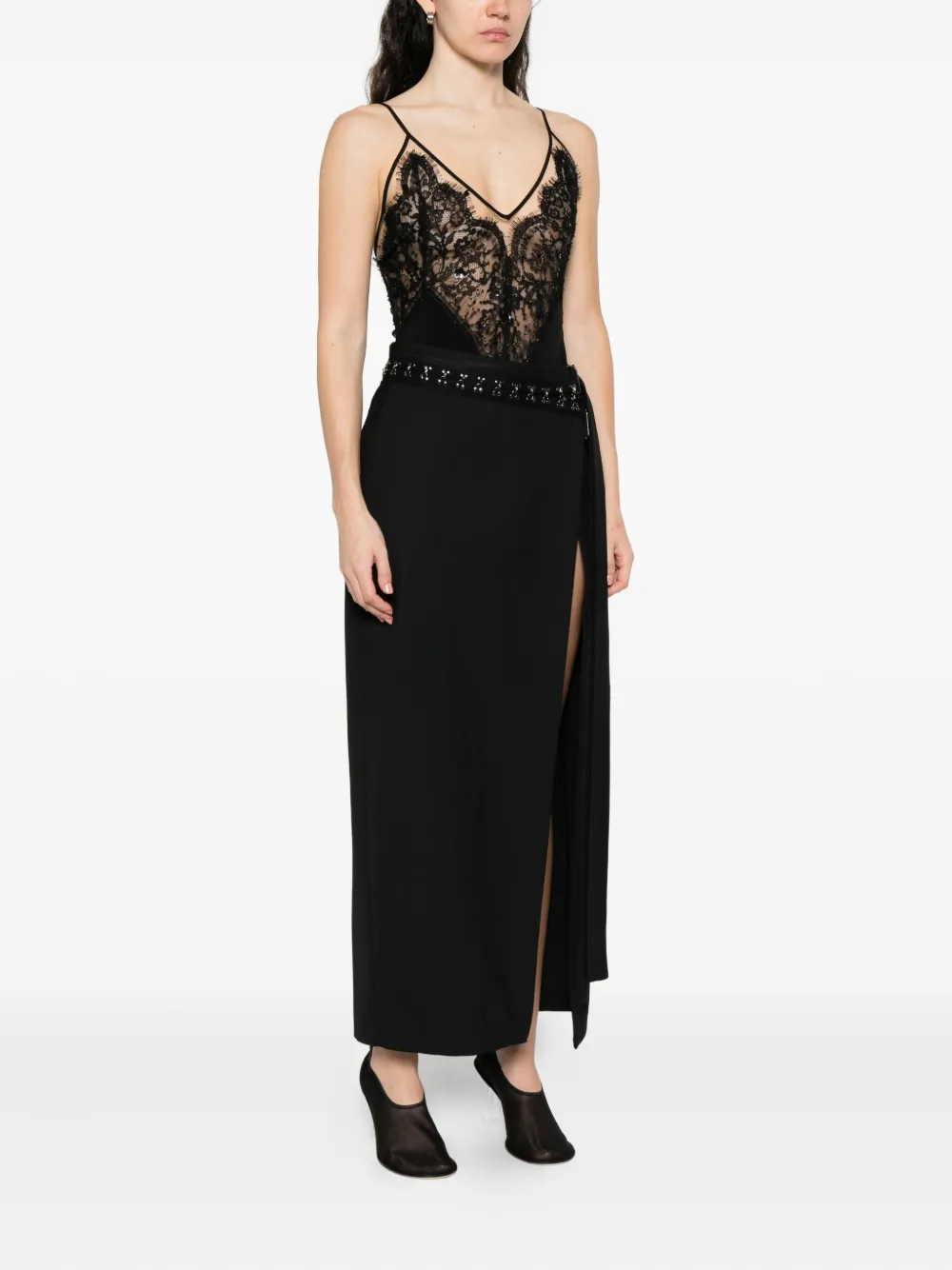 Nissa Embellished Wrap Midi Skirt In Black