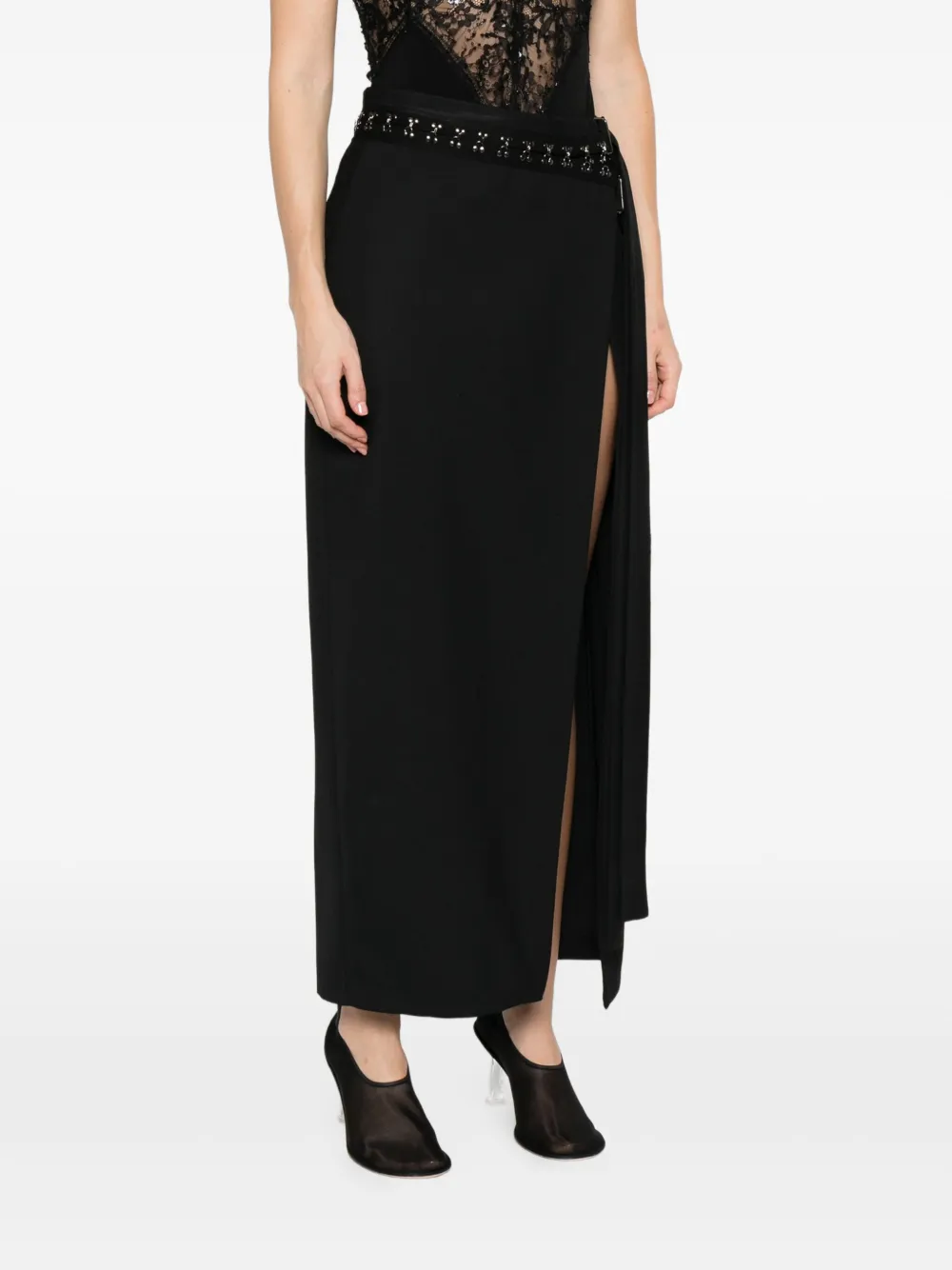 Nissa Embellished Wrap Midi Skirt - Black 