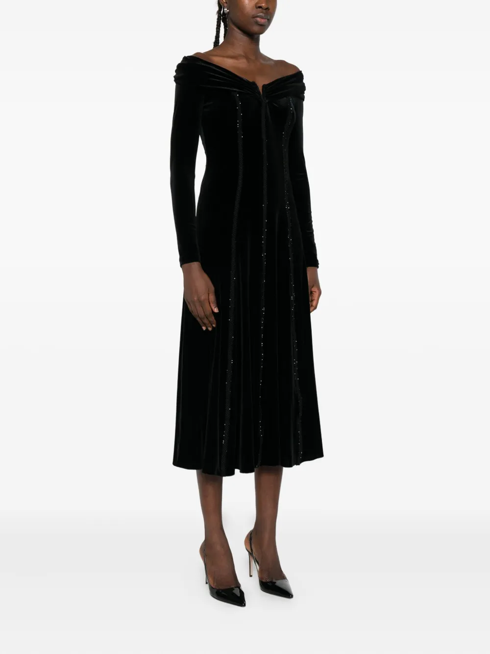 NISSA crystal-embellishment midi dress Zwart
