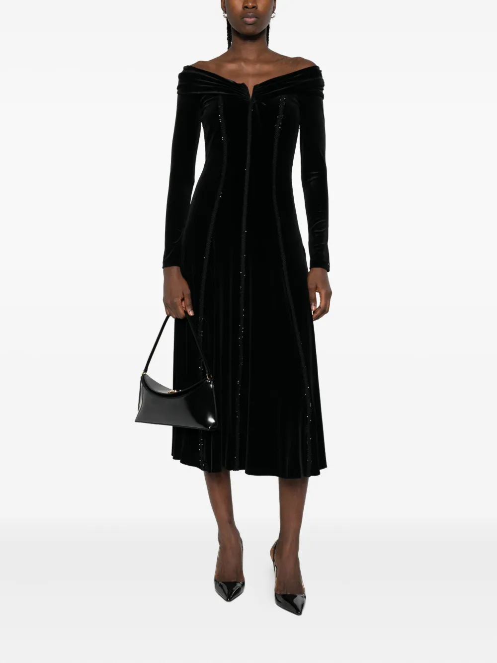 NISSA crystal-embellishment midi dress Zwart