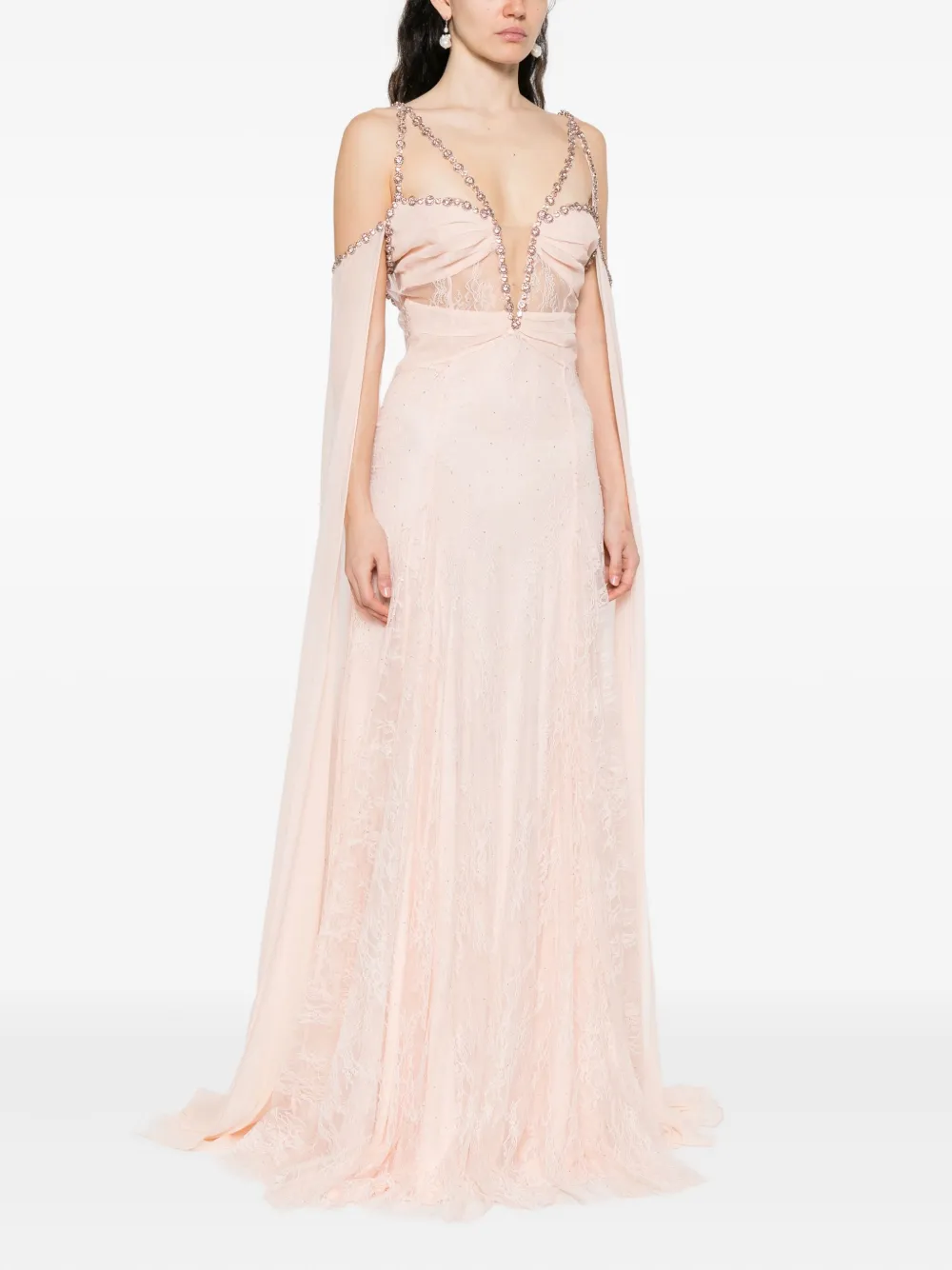 NISSA embellished lace maxi dress Roze