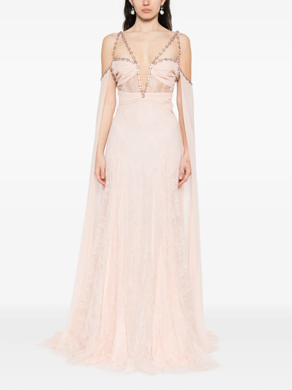 NISSA embellished lace maxi dress Roze