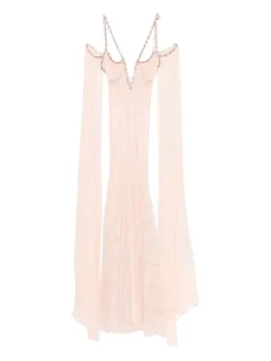 Gucci lace-panel Satin Halterneck Dress | Pink | FARFETCH