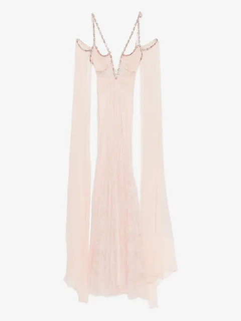 NISSA crystal-embellished open-back lace gown