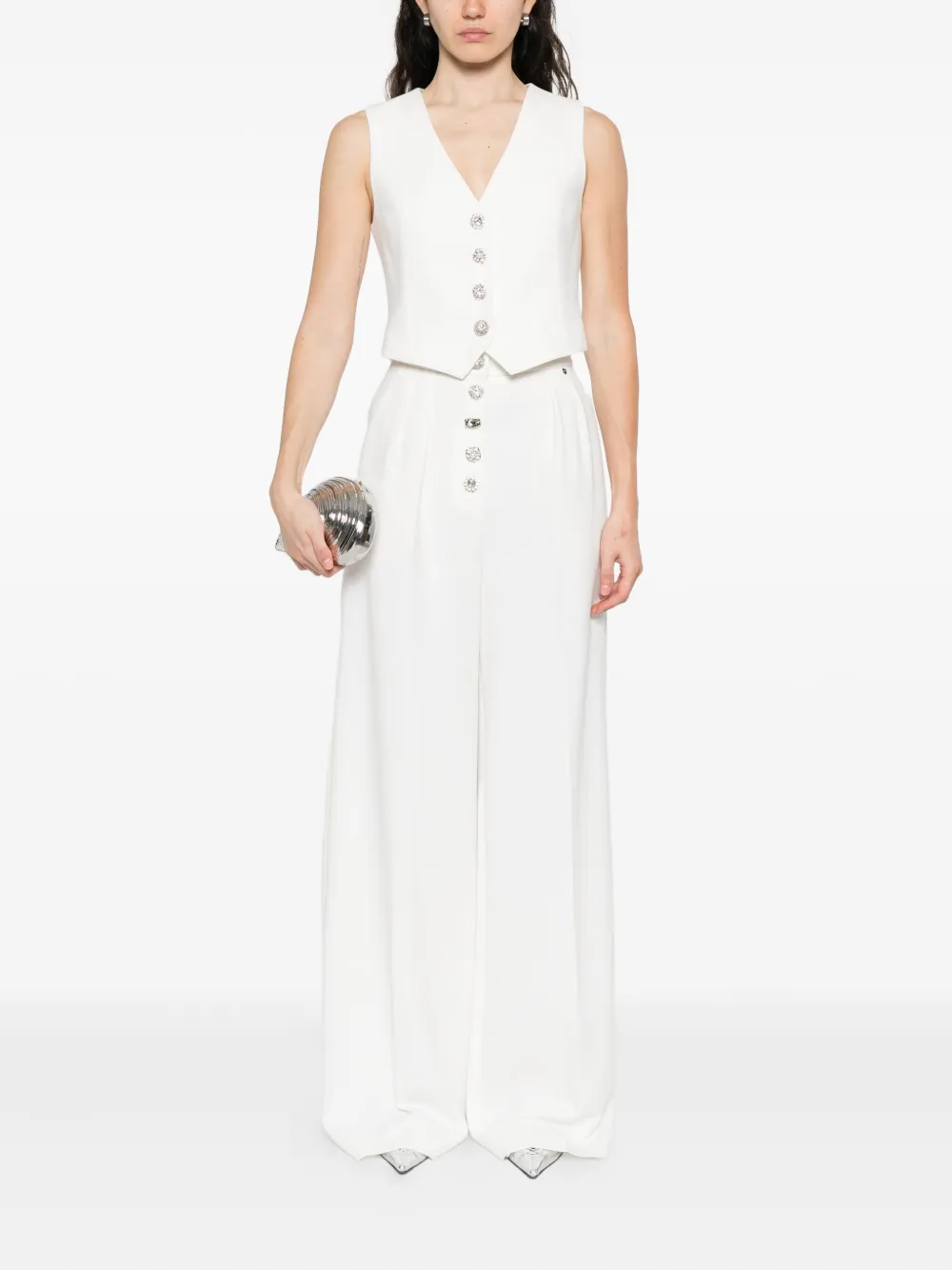 NISSA Verfraaide geplooide pantalon - Wit