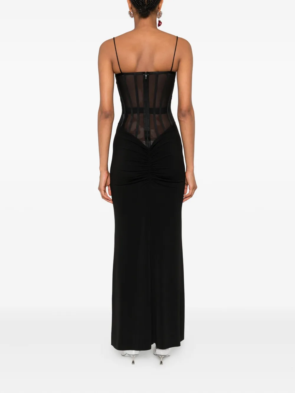 NISSA twist-front sheer-insert maxi dress Zwart