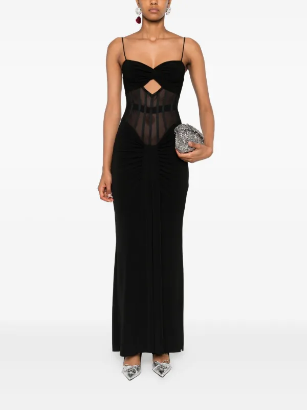 NISSA twist-front sheer-insert Maxi Dress | Black | FARFETCH