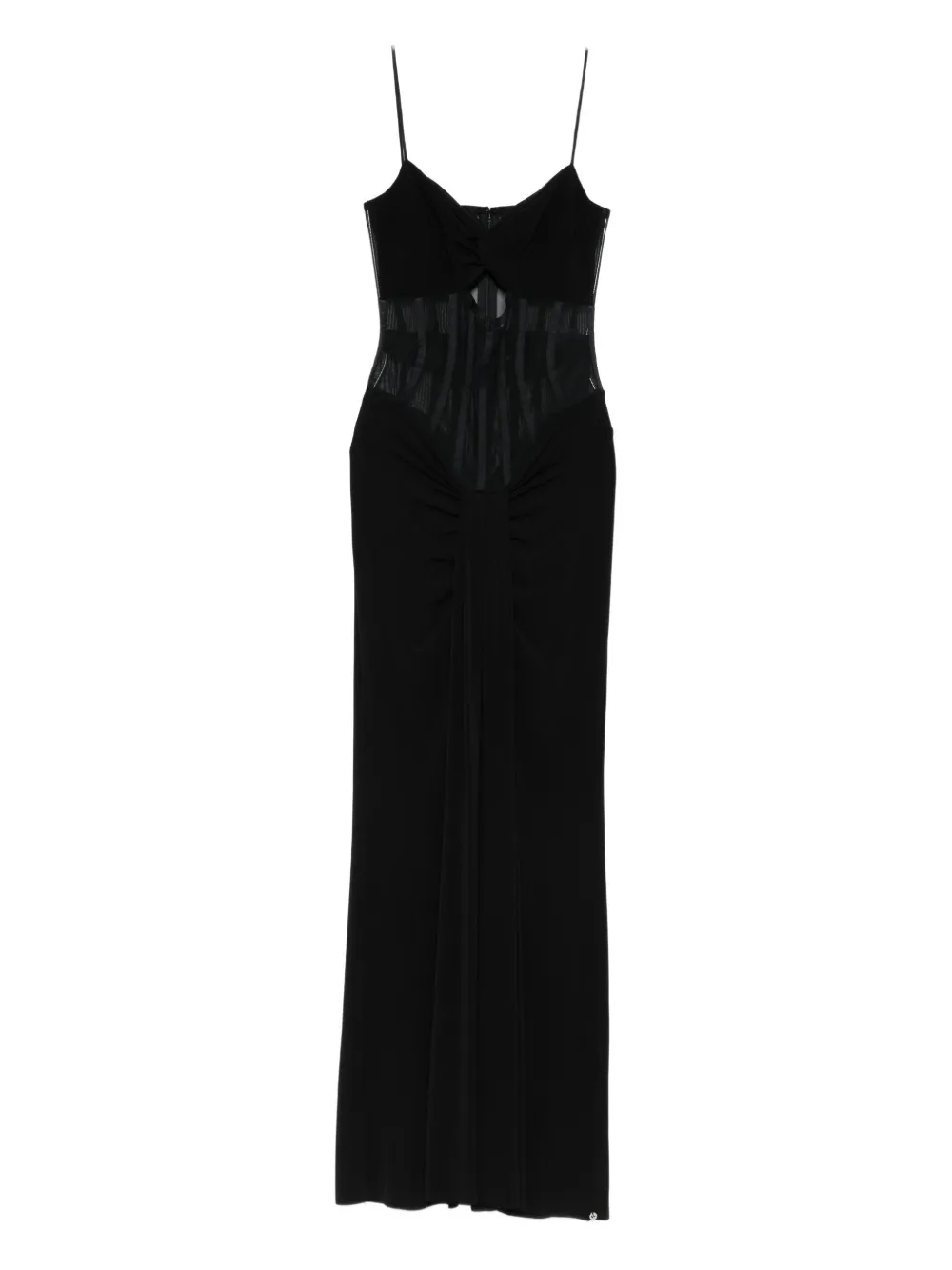 NISSA twist-front sheer-insert maxi dress Zwart
