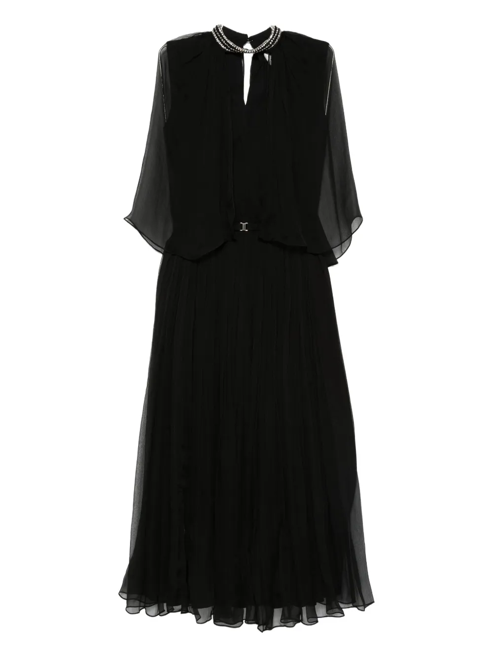 NISSA crystal-embellishment pleated midi dress Zwart