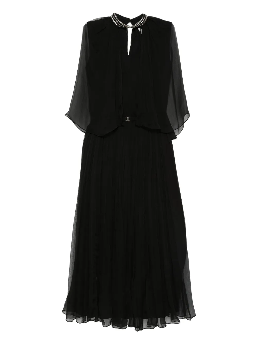 NISSA crystal-embellishment pleated midi dress Zwart