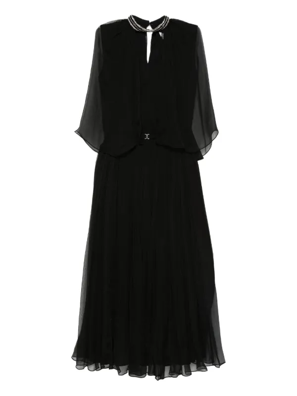 NISSA crystal-embellishment Pleated Midi Dress | Black | FARFETCH
