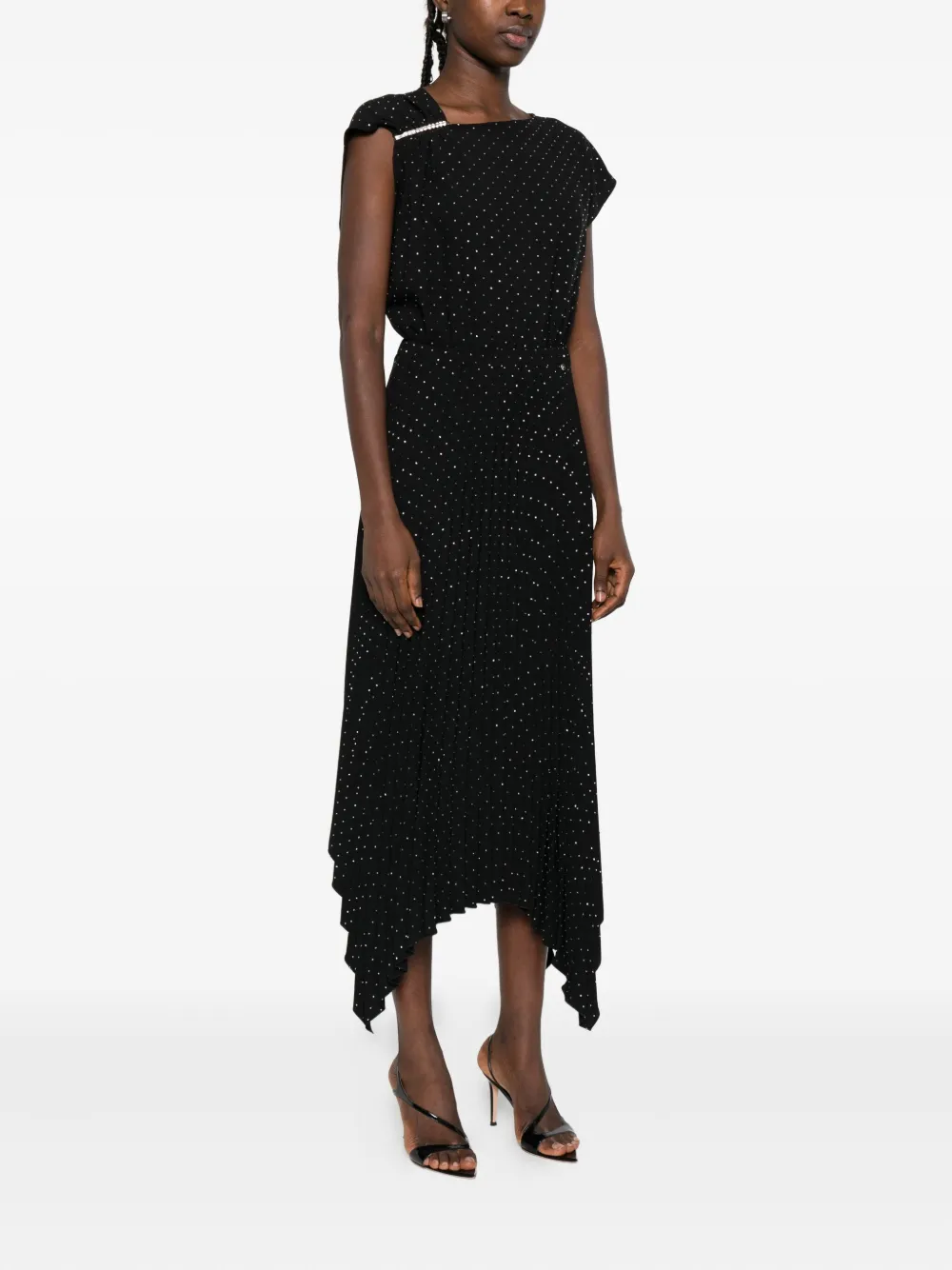 NISSA embellished asymmetric midi dress Zwart