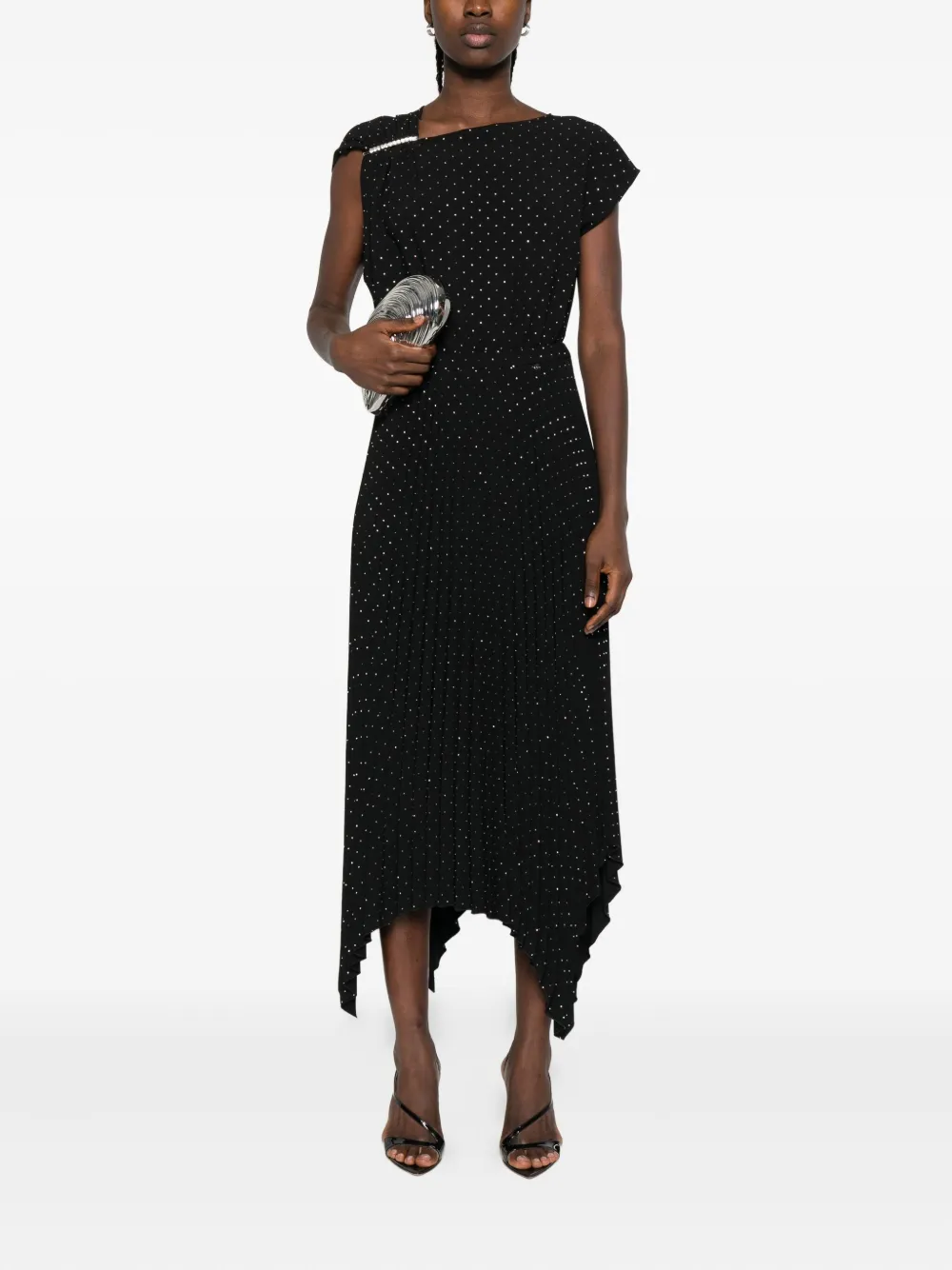 NISSA embellished asymmetric midi dress Zwart