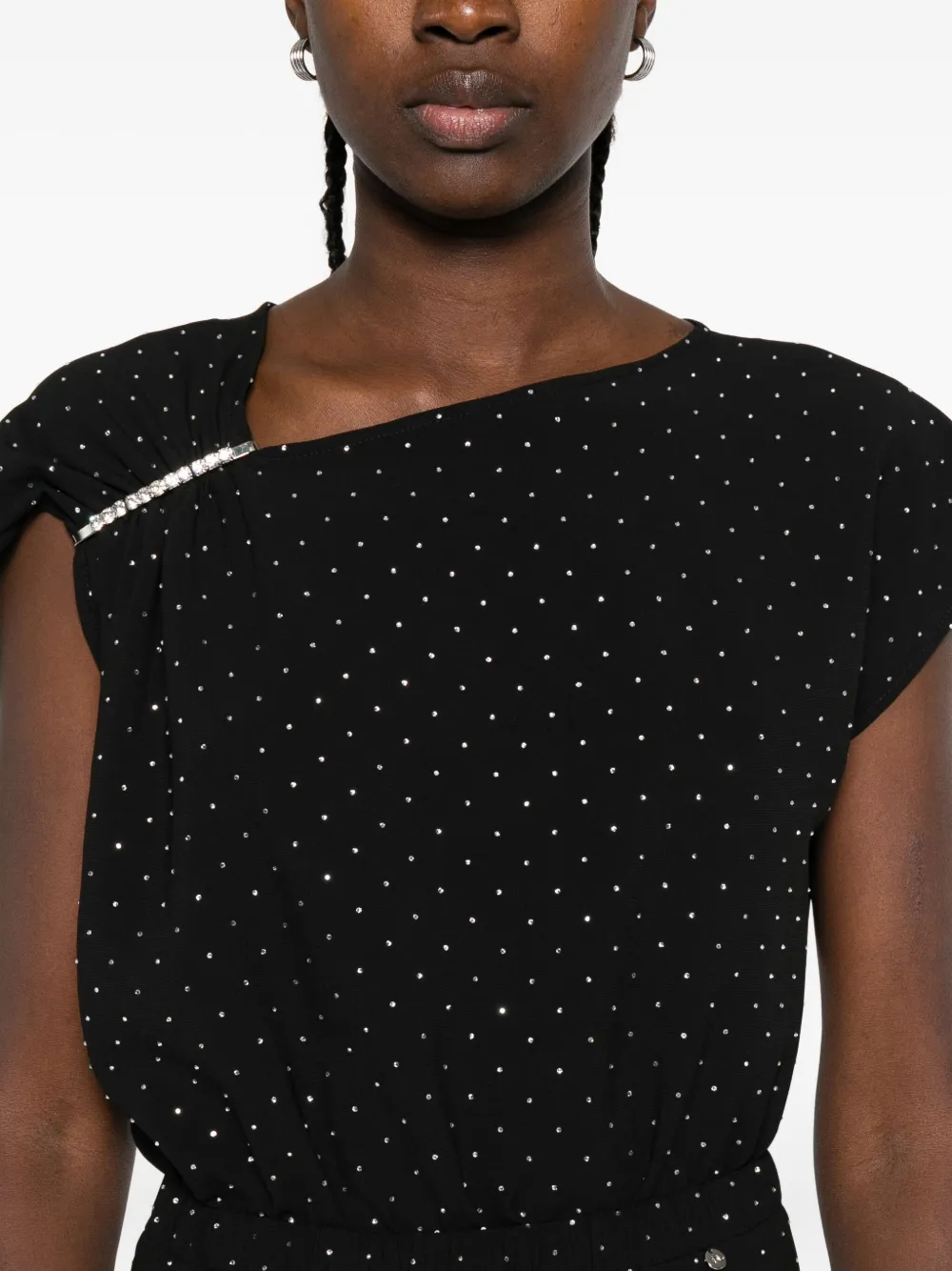 NISSA embellished asymmetric midi dress Zwart