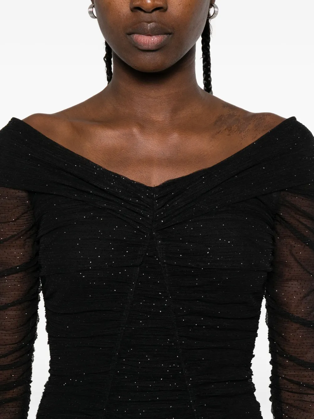 NISSA off-shoulder sequin-embellished mini dress Zwart