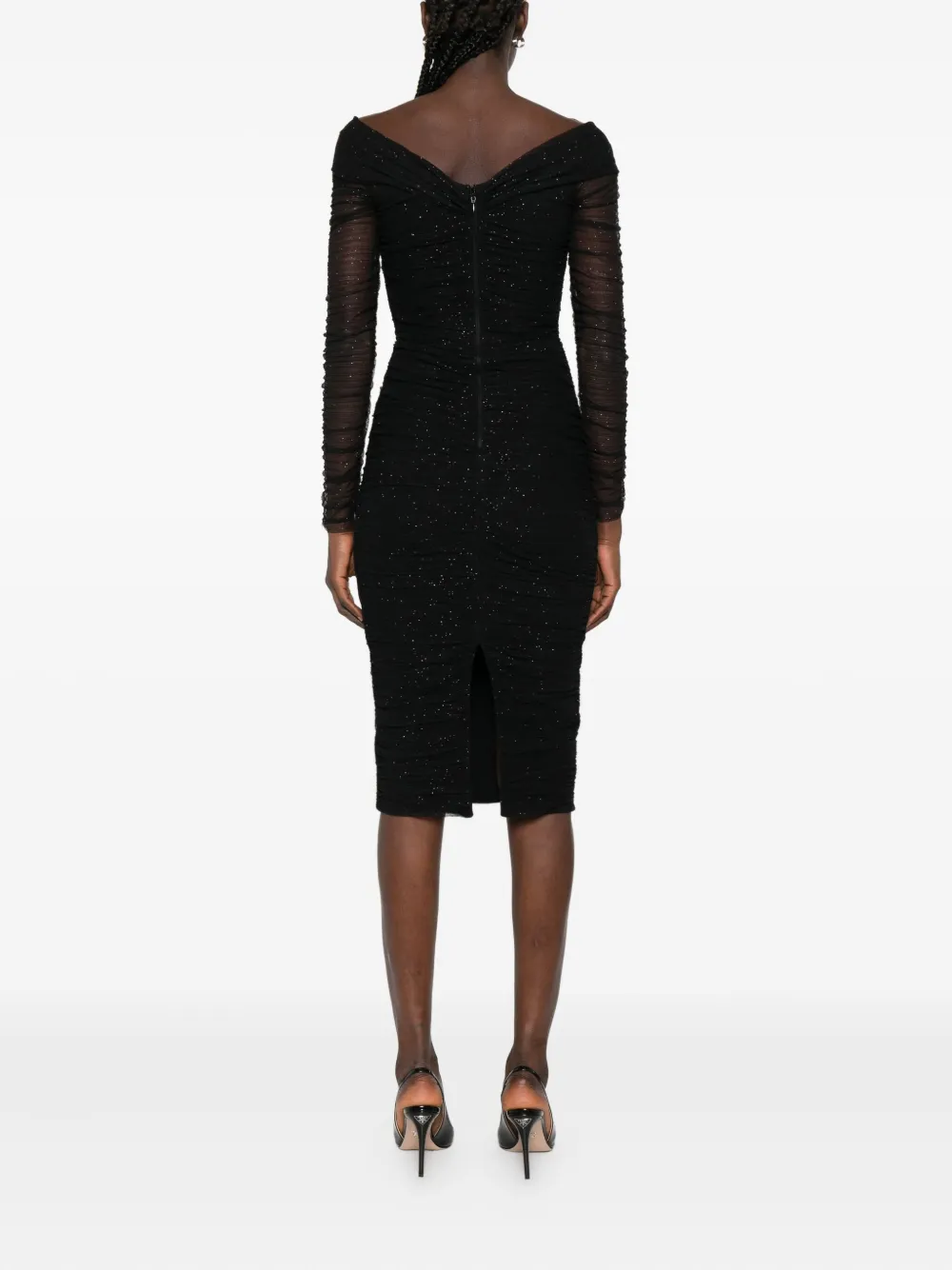NISSA off-shoulder sequin-embellished mini dress Zwart
