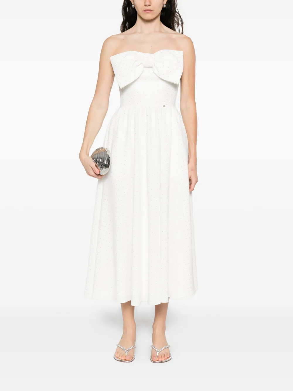 NISSA bow-detailed midi dress Wit