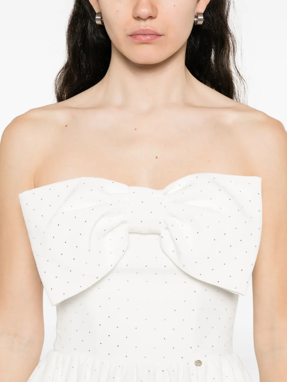 NISSA bow-detailed midi dress Wit