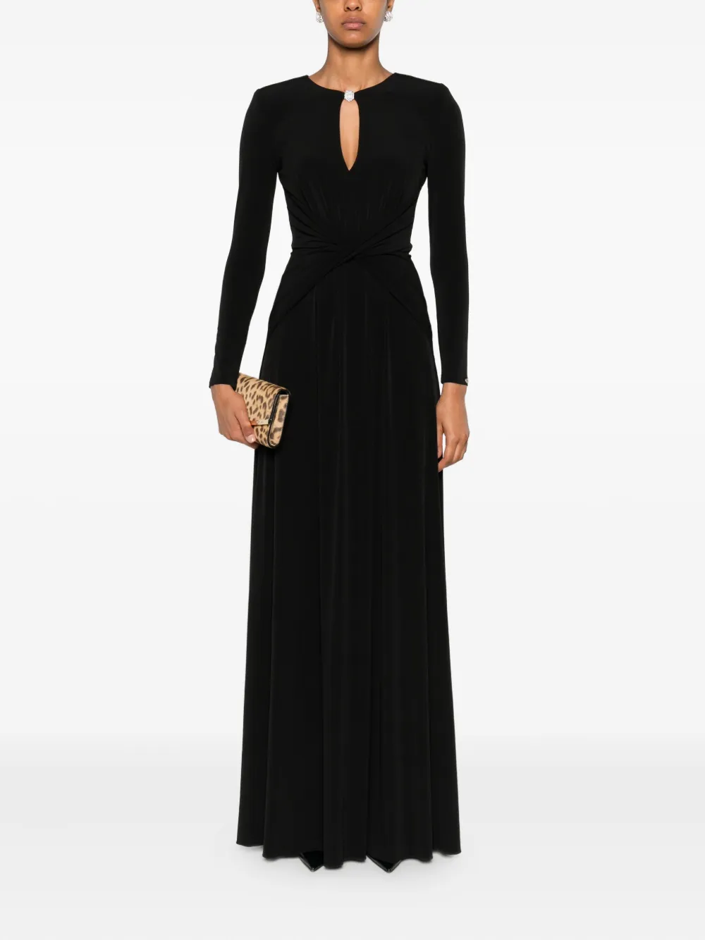 NISSA twist-front maxi dress Zwart
