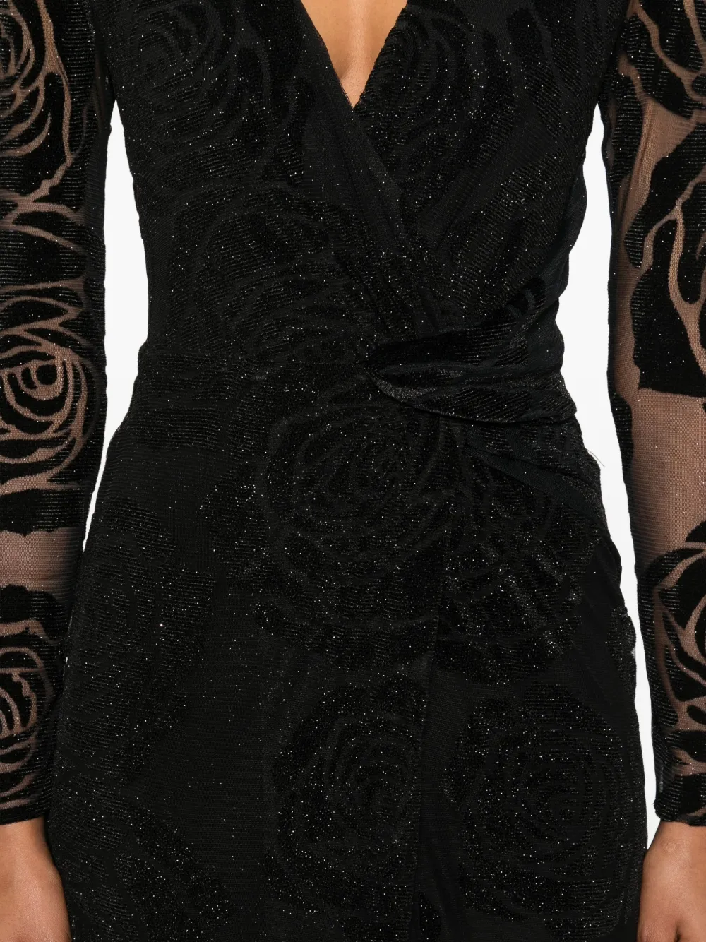 NISSA rose-print glitter maxi dress Zwart