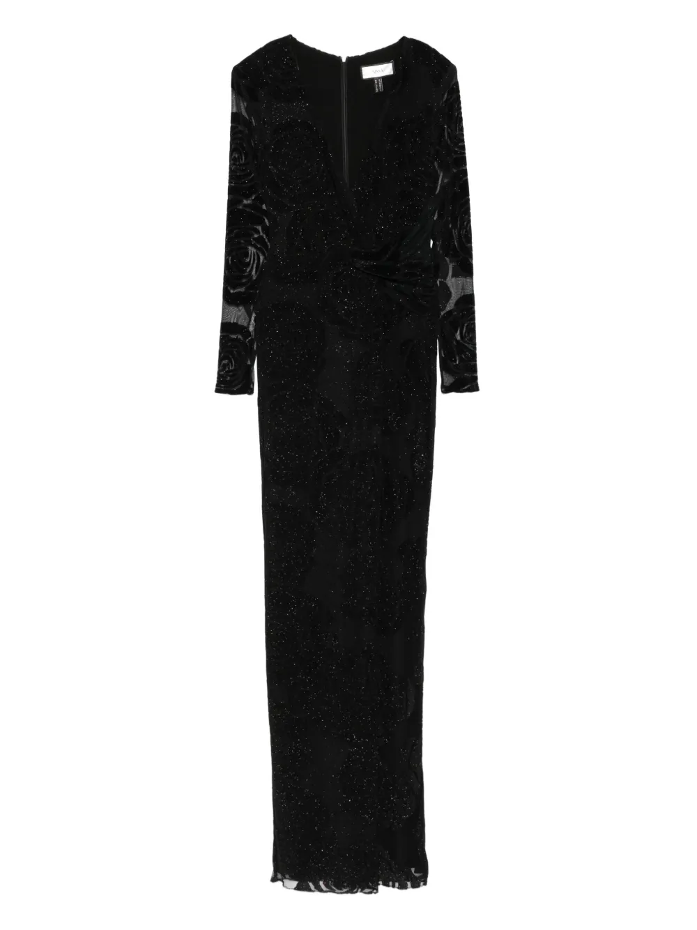 NISSA Maxi-jurk met rozenprint en glitters Zwart