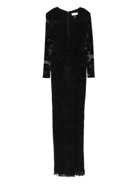 NISSA rose-print glitter maxi dress