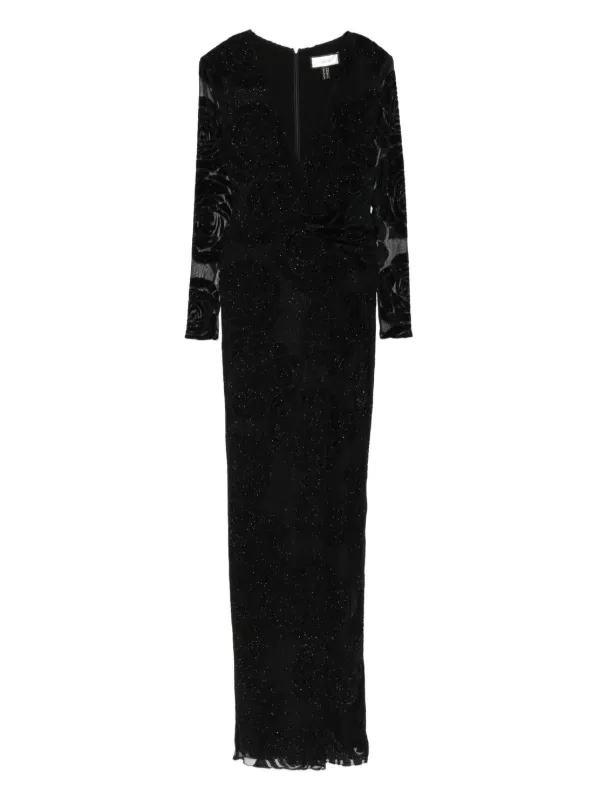 black maxi dress with roses Antique dark red roses and other flowers on black Long Dress loose women's dress long sleeve dresses