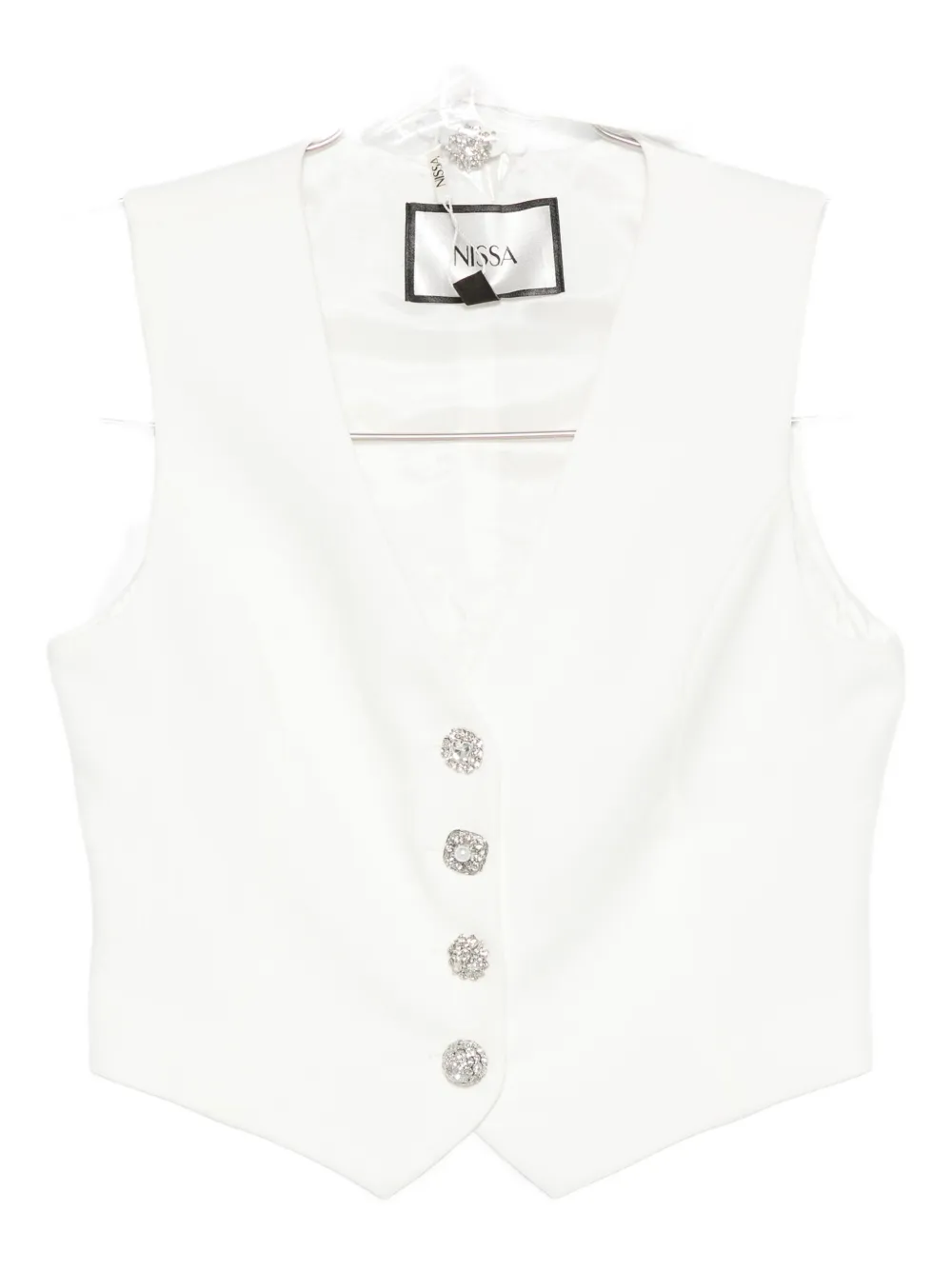 Nissa Crystal-button Sleeveless Vest In White