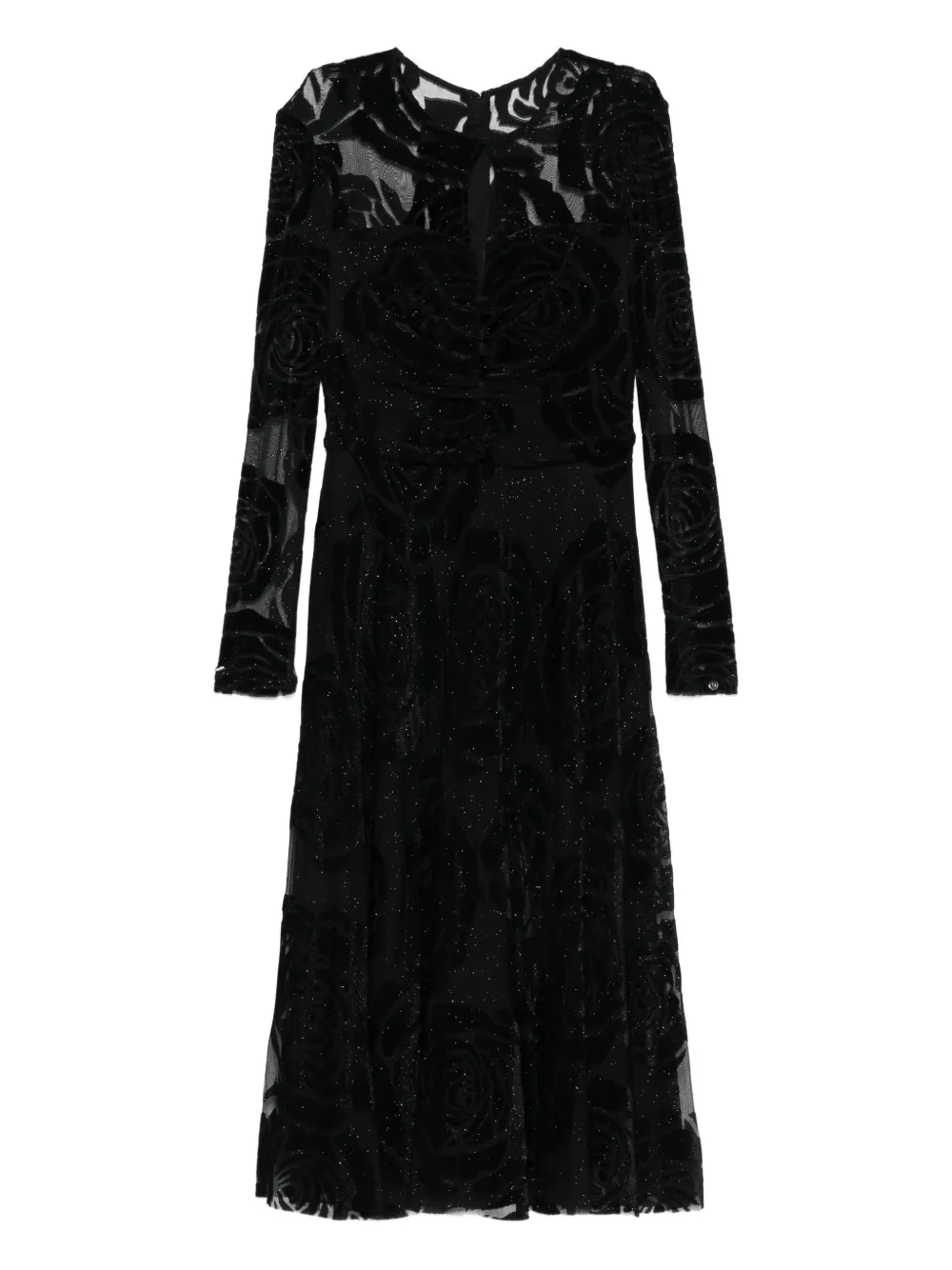 NISSA rose-print long-sleeve midi dress | Black | Image 1